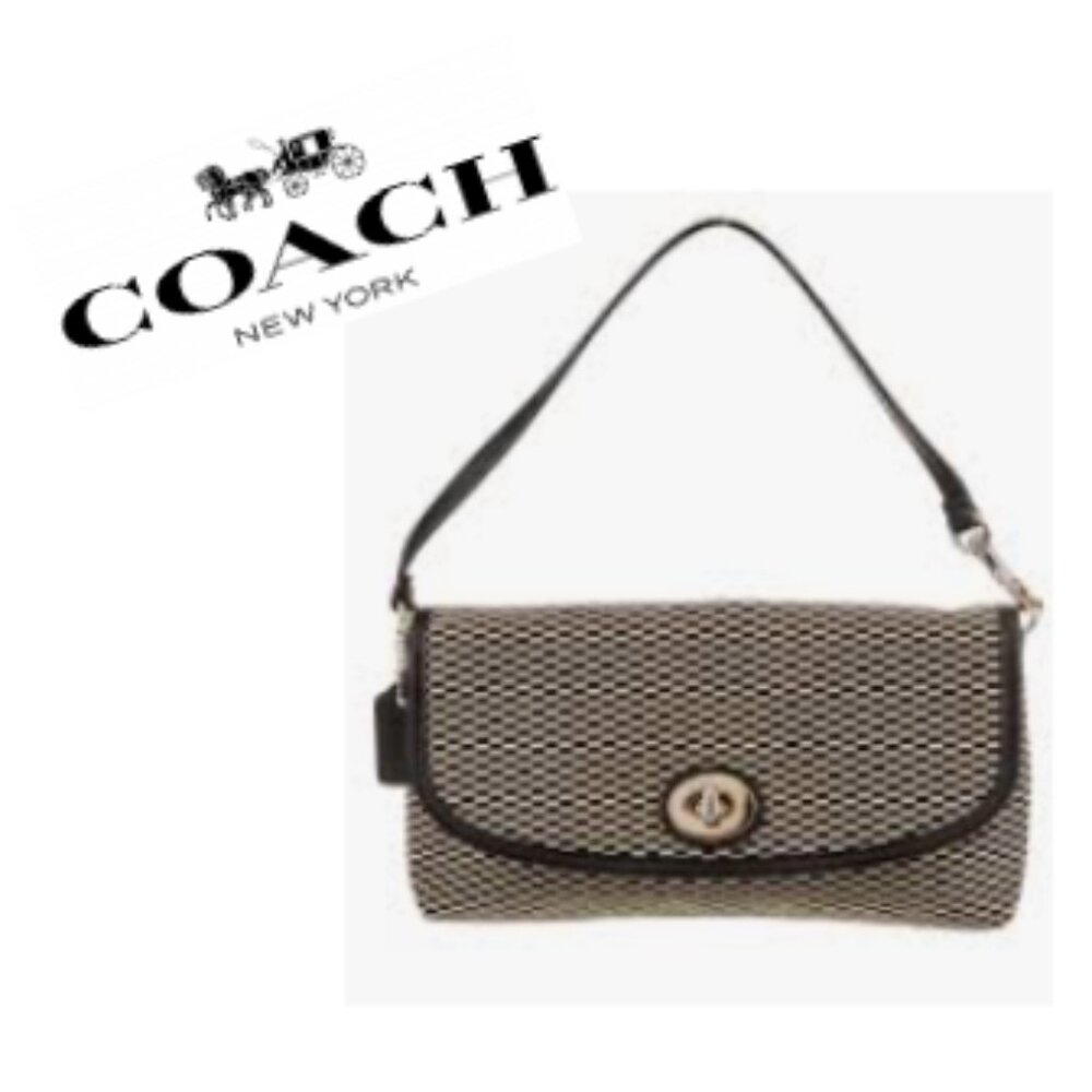 NWT Coach Checkered Print Tan Black Jacquard Turnlock Wristlet Shoulder Bag